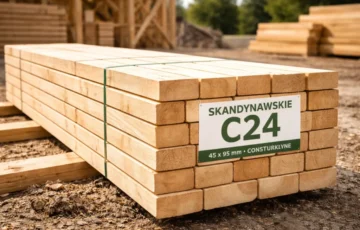 Drewno skandynawskie C24 to wysokiej jakości materiał konstrukcyjny pozyskiwany z wolnorosnących drzew północnej Europy, dzięki czemu charakteryzuje się gęstym usłojeniem i bardzo dobrą wytrzymałością.